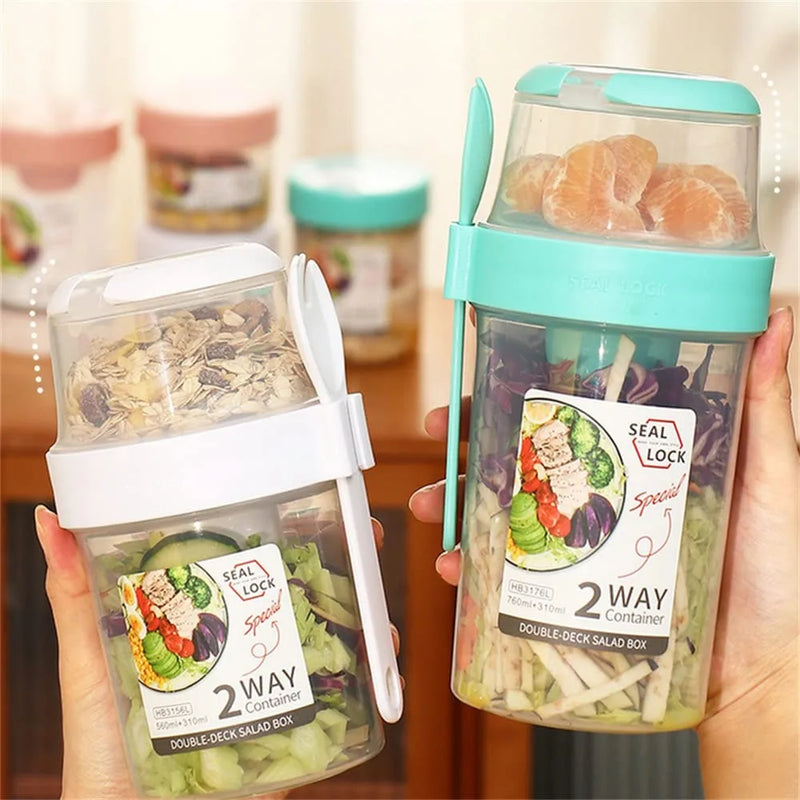 Copo Porta Salada 3 em 1 com Garfo e Pote para Molho | Frescor e Praticidade no Seu Dia a Dia!